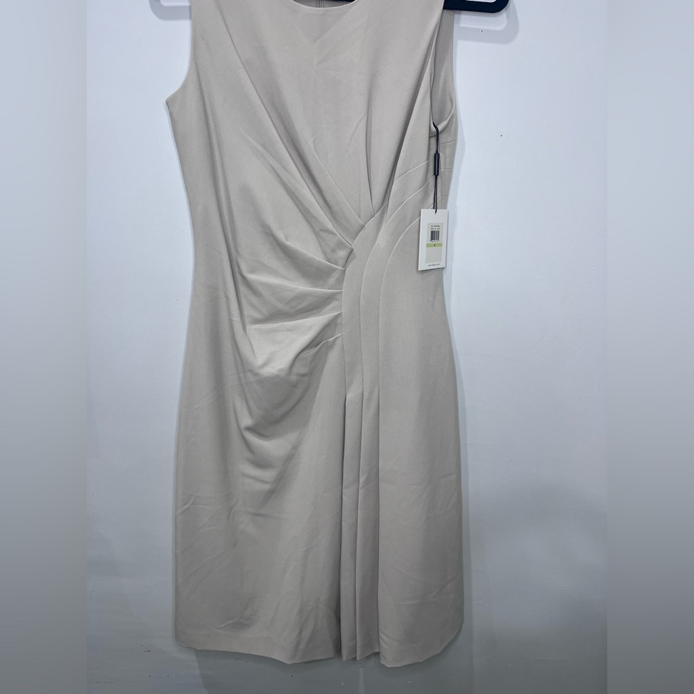 Calvin Klein • Women Cream Stone Sleeveless Starburst Ruched Sheath Dress 4 NWT - Picture 4 of 7